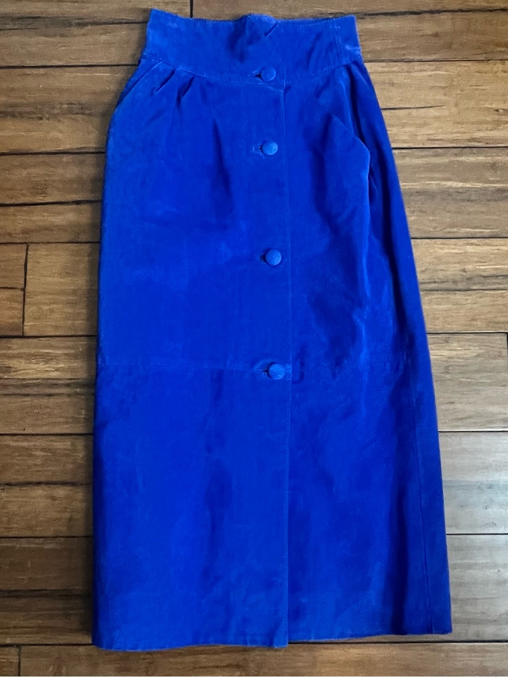 Vintage America Bright Blue Suede Pencil Skirt